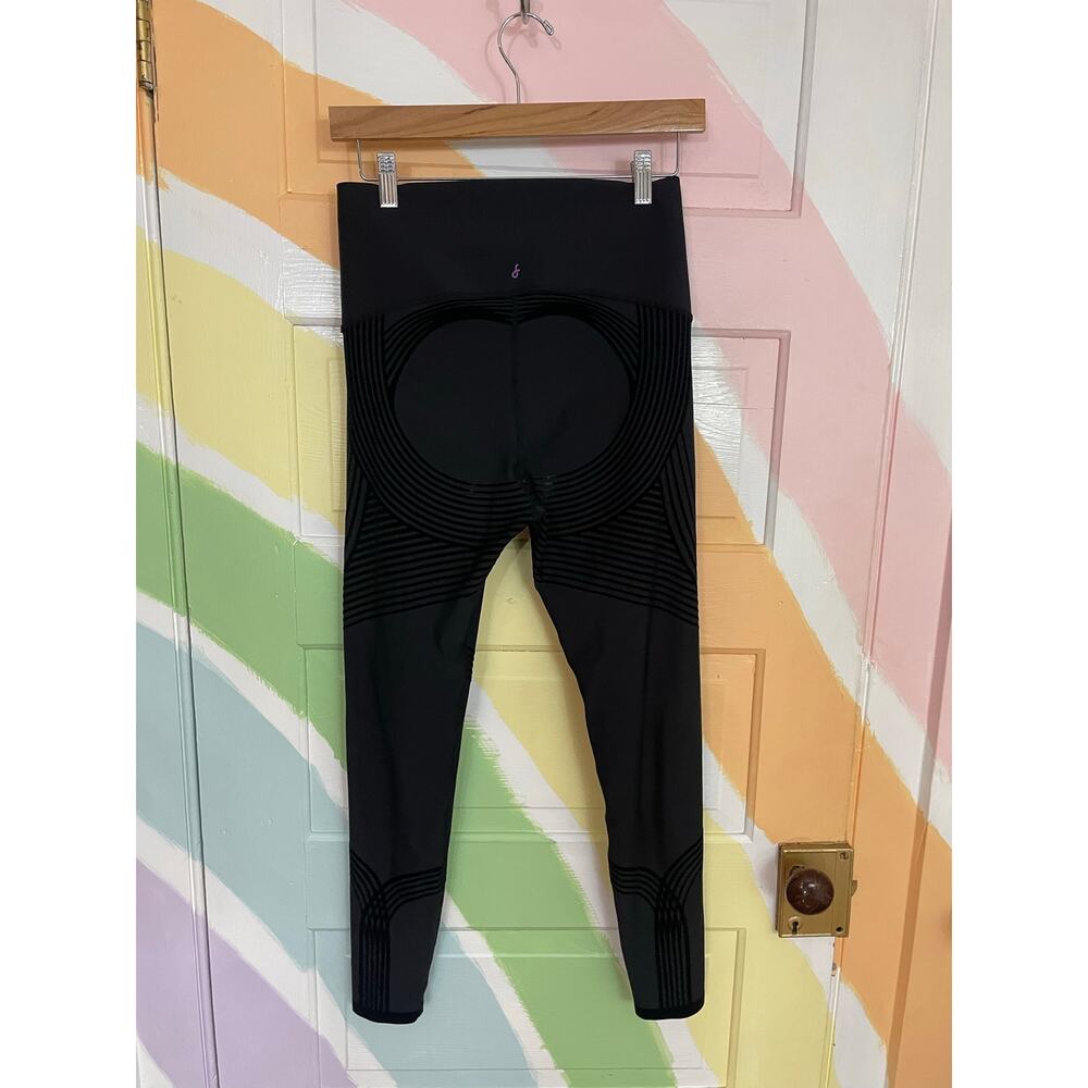 FANKA Body Sculpt Leggings Black Flocked Compression High Rise Womens M - Picture 2 of 12